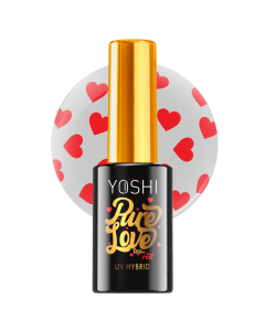 YOSHI ilgalaikio UV/LED hibridinio nagų lako topas su širdelėmis PURE LOVE RED 10 ml