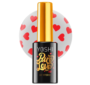 YOSHI ilgalaikio UV/LED hibridinio nagų lako topas su širdelėmis PURE LOVE RED 10 ml